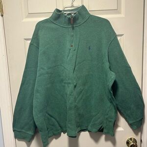 Polo Ralph Lauren Green Cotton Knit 1/4 Zip Pullover Sweater 2XL Preppy